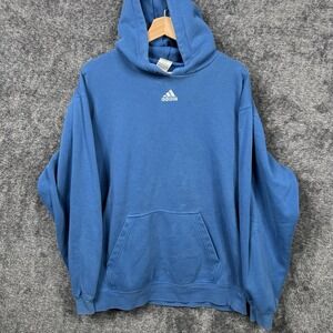 Vintage Y2K Adidas Embroidered Center Logo Pullover Hoodie Blue Men's Medium